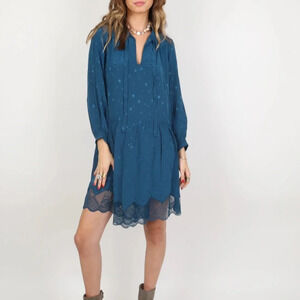 Zadig & Voltaire Teal Richie Jac Deluxe Dress with Subtle Star Galaxy Print LG